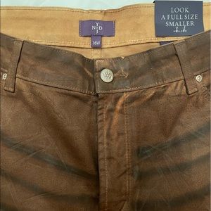 NYDJ, NWT, size 16W, brown, leather look, straight leg jeans.